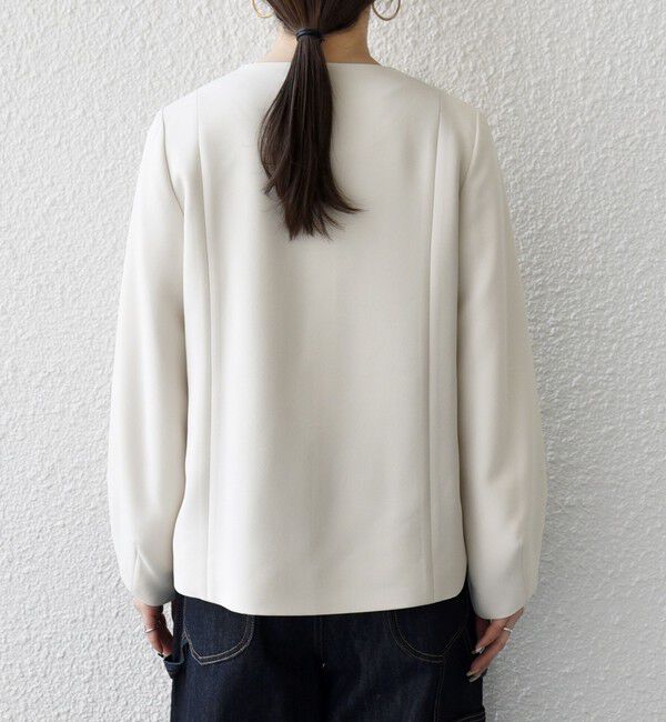 SHIPS any「SHIPS any:〈手洗い可能〉ダブルクロス レース 切替 ノーカラー ジャケット［NAVY BLUE］」|ノーカラージャケット|