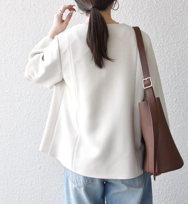 SHIPS any「SHIPS any:〈手洗い可能〉ダブルクロス レース 切替 ノーカラー ジャケット［NAVY BLUE］」|ノーカラージャケット|