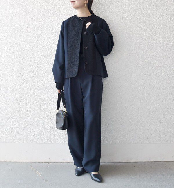 SHIPS any「SHIPS any:〈手洗い可能〉ダブルクロス レース 切替 ノーカラー ジャケット［NAVY BLUE］」|ノーカラージャケット|