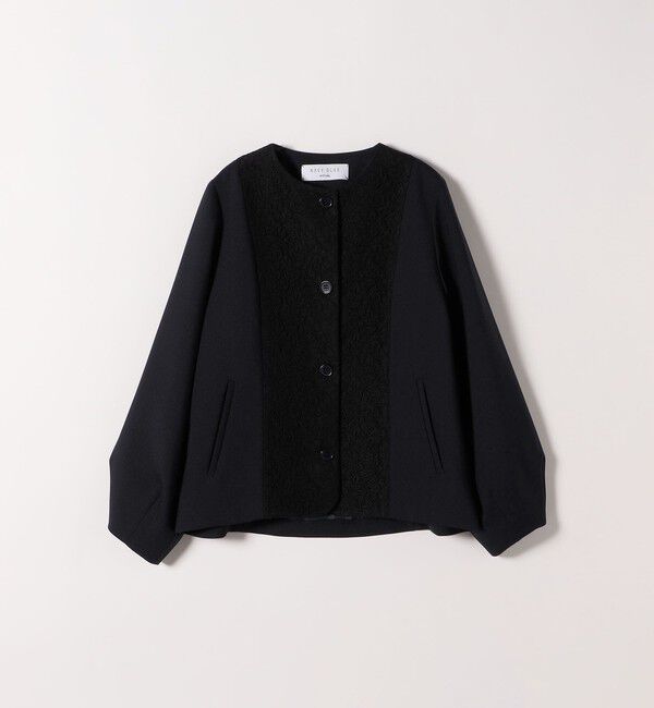 SHIPS any「SHIPS any:〈手洗い可能〉ダブルクロス レース 切替 ノーカラー ジャケット［NAVY BLUE］」|ノーカラージャケット|