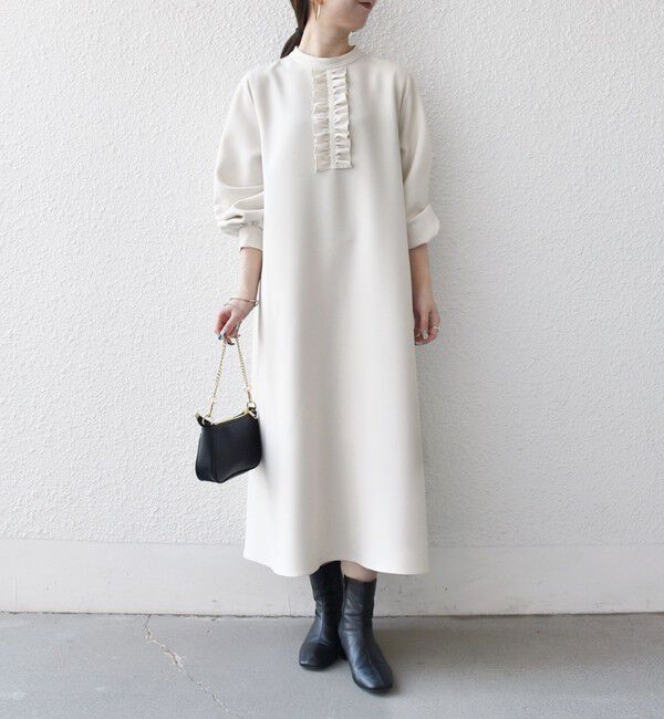 SHIPS any「SHIPS any:〈洗濯機可能〉ダブルクロス フリル パフ スリーブ ワンピース［NAVY BLUE］」|ワンピース|