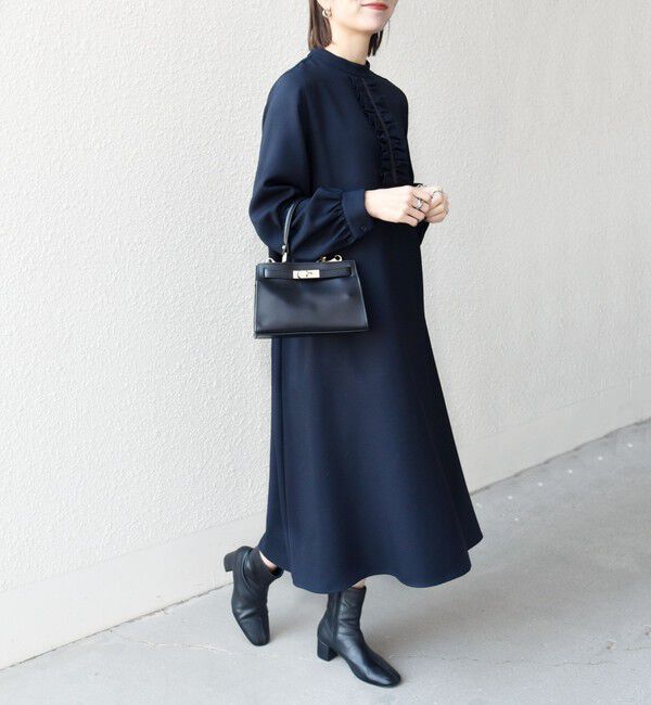 SHIPS any「SHIPS any:〈洗濯機可能〉ダブルクロス フリル パフ スリーブ ワンピース［NAVY BLUE］」|ワンピース|ネイビー