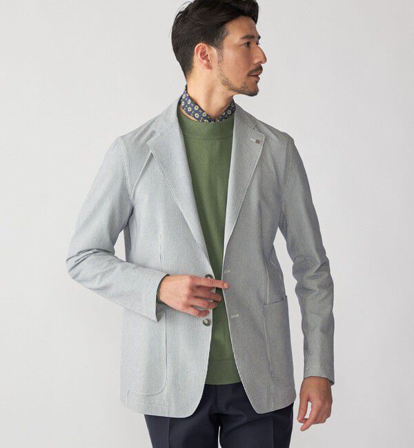SHIPS「TAGLIATORE: ライト シアサッカー ストライプ ジャケット」|テーラードジャケット|スカイブルー