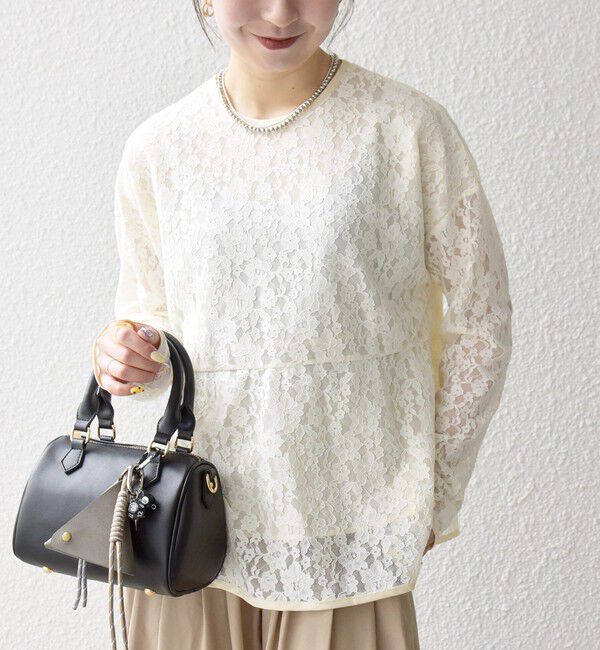 SHIPS any「SHIPS any:〈手洗い可能〉フラワー レース クルーネック ペプラム ブラウス」|シャツ・ブラウス|