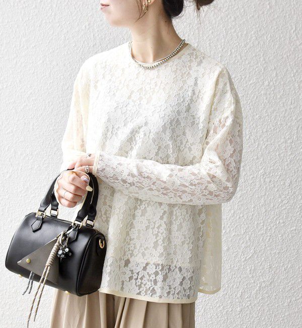 SHIPS any「SHIPS any:〈手洗い可能〉フラワー レース クルーネック ペプラム ブラウス」|シャツ・ブラウス|