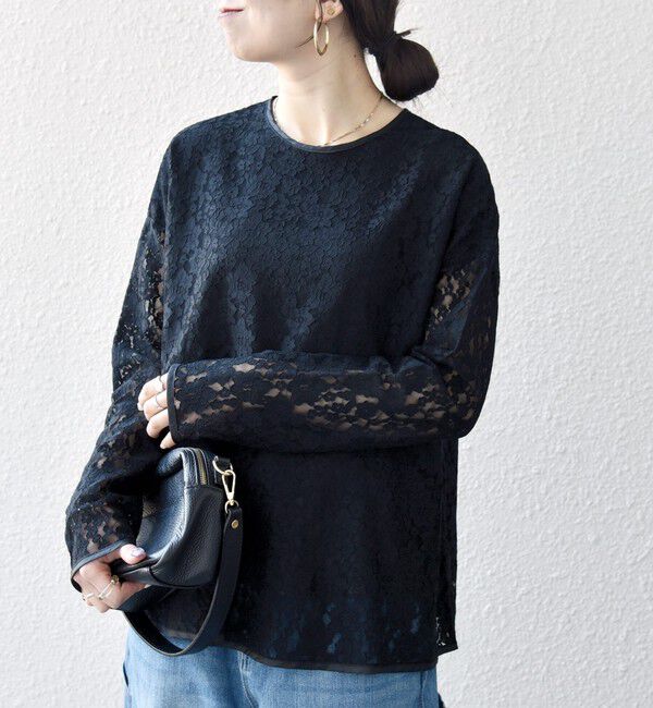 SHIPS any「SHIPS any:〈手洗い可能〉フラワー レース クルーネック ペプラム ブラウス」|シャツ・ブラウス|