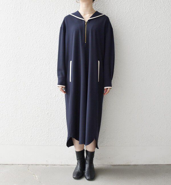 SHIPS any「SHIPS any:〈洗濯機可能〉セーラーカラー 配色 ジップ ワンピース」|ワンピース|