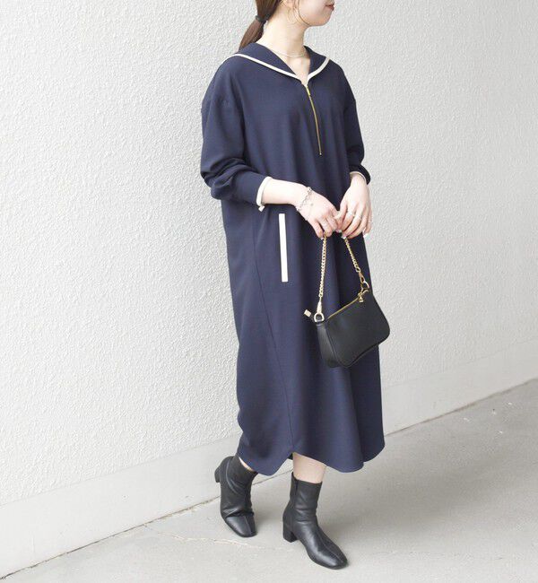 SHIPS any「SHIPS any:〈洗濯機可能〉セーラーカラー 配色 ジップ ワンピース」|ワンピース|