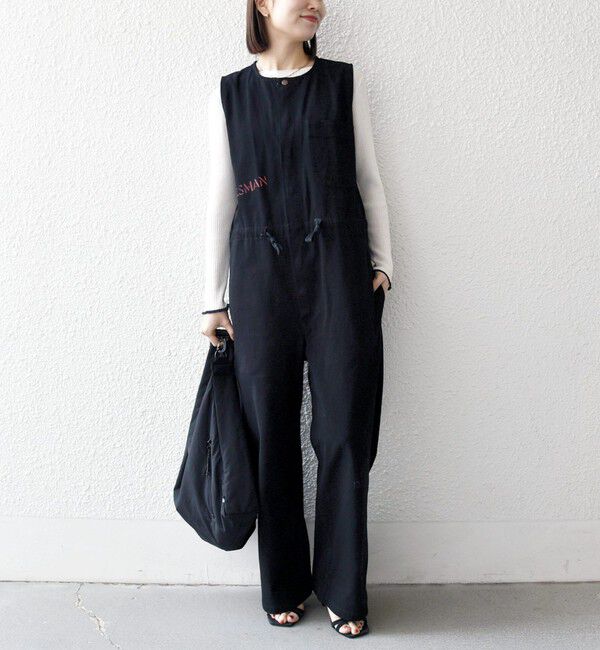 SHIPS any「【SHIPS any別注】PAYDAY:〈洗濯機可能〉ステンシル ロゴ プリント オーバーオール」|オールインワン|