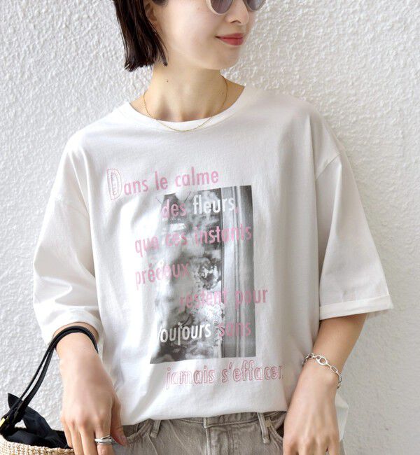 SHIPS for women「【WEB限定】オーガニック コットン 5分袖 フォト TEE」|Tシャツ・カットソー|