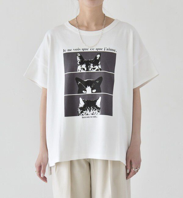 quaranciel「《予約》quaranciel:〈接触冷感/汗染み防止加工/洗濯機可能〉CAT プリント TEE」|Tシャツ・カットソー|