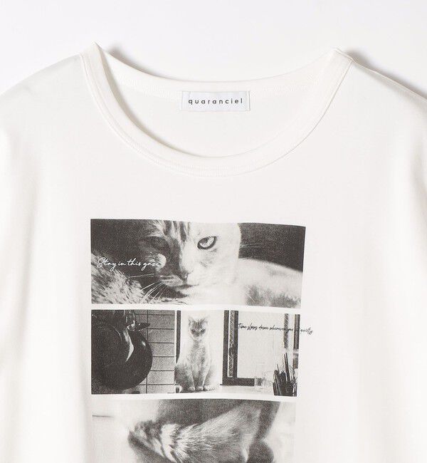 quaranciel「《予約》quaranciel:〈接触冷感/汗染み防止加工/洗濯機可能〉CAT プリント TEE」|Tシャツ・カットソー|