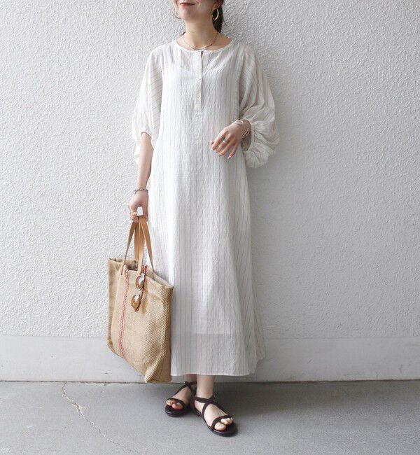 SHIPS any「《予約》SHIPS any:〈洗濯機可能〉リネン ミックス ボリューム スリーブ ワンピース」|ワンピース|