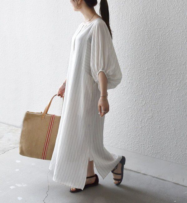 SHIPS any「《予約》SHIPS any:〈洗濯機可能〉リネン ミックス ボリューム スリーブ ワンピース」|ワンピース|