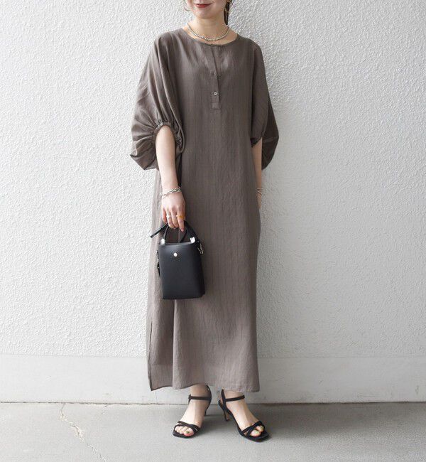 SHIPS any「《予約》SHIPS any:〈洗濯機可能〉リネン ミックス ボリューム スリーブ ワンピース」|ワンピース|