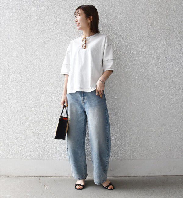 SHIPS any「《予約》SHIPS any:〈抗菌防臭/洗濯機可能〉USAコットン 配色 ステッチ ワイド TEE」|Tシャツ・カットソー|