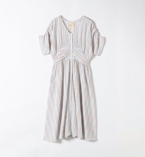 SHIPS any「The Bagmati:〈手洗い可能〉ウエスト ギャザー マルチ ストライプ ワンピース」|ワンピース|ピンク