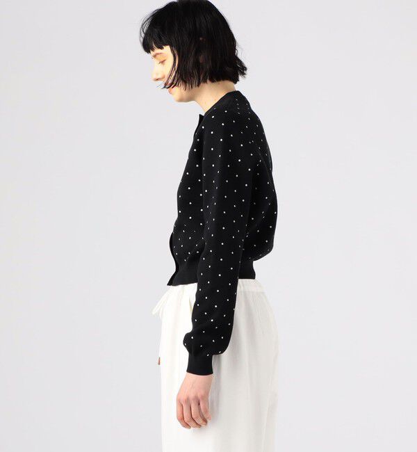 CABaN「コットンカシミヤ ドットジャカードクルーネックカーディガン」|カーディガン|