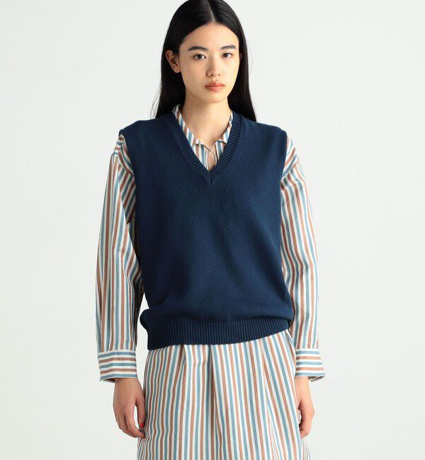 BACCA「カラーコットン Vネックニットプルオーバー」|ニット・セーター|
