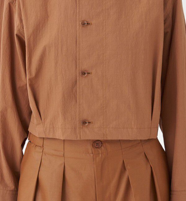 MACPHEE「コットンナイロンワッシャー クルーネックジャケット」|ノーカラージャケット|