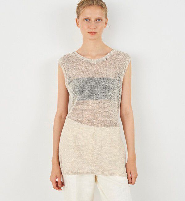 DES PRES「バイカラーコードヤーン バックスリットノースリーブプルオーバー」|ニット・セーター|