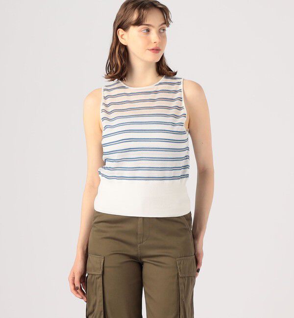 MACPHEE「シアーヤーンボーダー ノースリーブプルオーバー」|ニット・セーター|