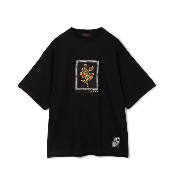 CABaN「CABaN スビンコットン ビンテージフラワーエンブロイダリーTシャツ」|Tシャツ・カットソー|18 ブラック系