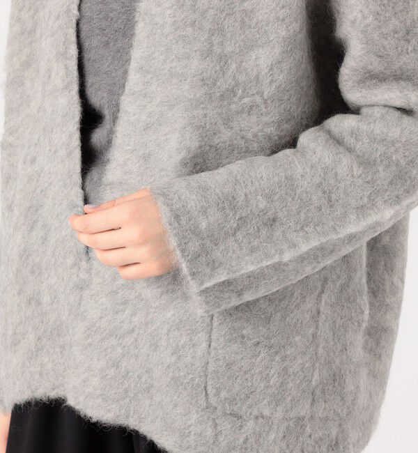 DES PRES「スーリーアルパカ カラーレスニットジャケット」|ノーカラージャケット|