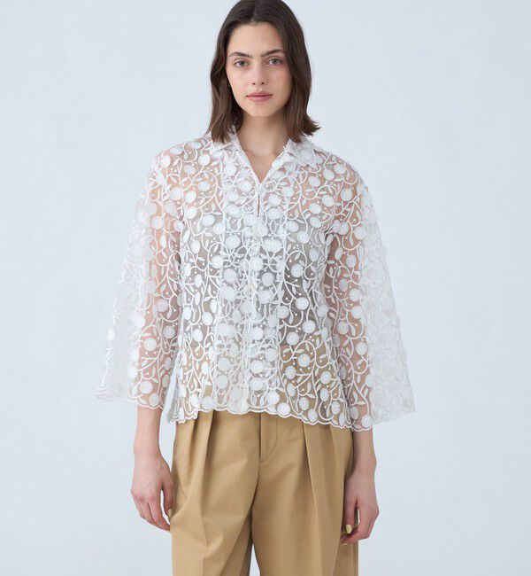 MACPHEE「メッシュエンブロイダリー オープンカラーシャツ」|シャツ・ブラウス|