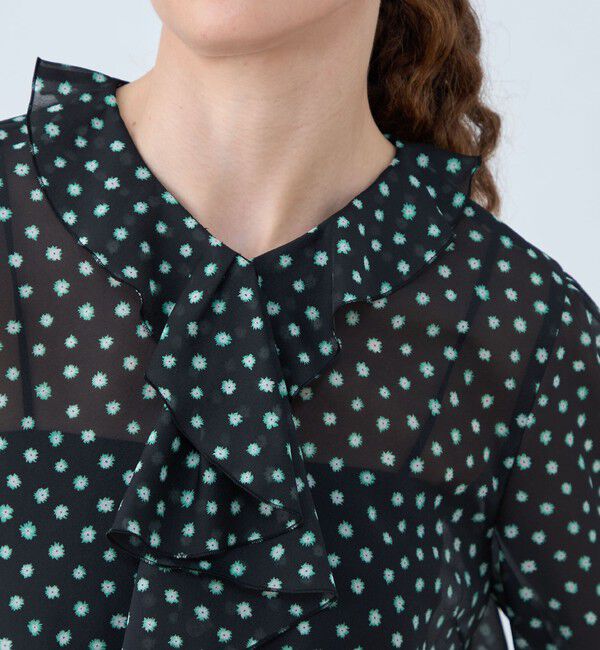 Ballsey「シアーフラワープリント フレアータイブラウス」|シャツ・ブラウス|