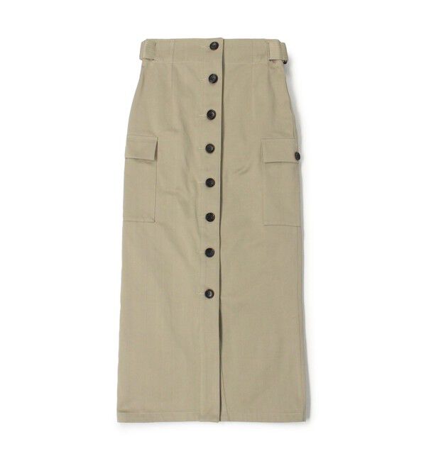 DES PRES「コットンサテン ボタンダウンマキシスカート」|タイト|57 カーキ