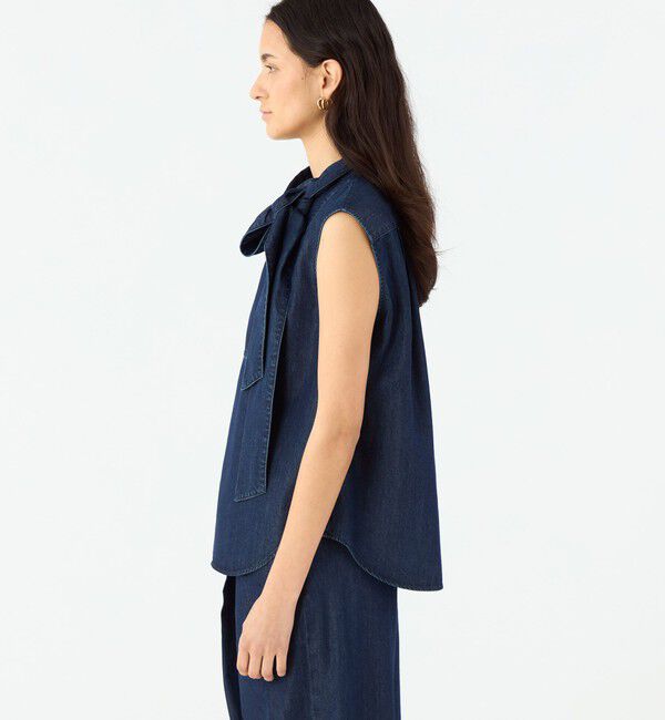 MACPHEE「コットンセルロースデニム ボウタイノースリーブブラウス」|シャツ・ブラウス|