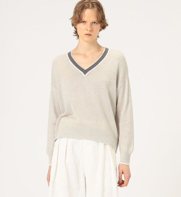 GALERIE VIE「リネンコットンスパンコール Vネックプルオーバー」|ニット・セーター|