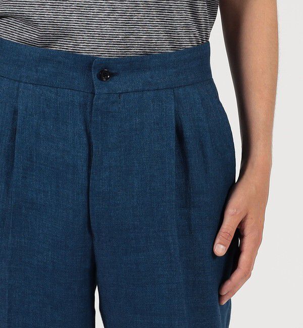 TOMORROWLAND MENS「リネン バックベルト ペグトップスラックス SOLBIATI」|スラックス|