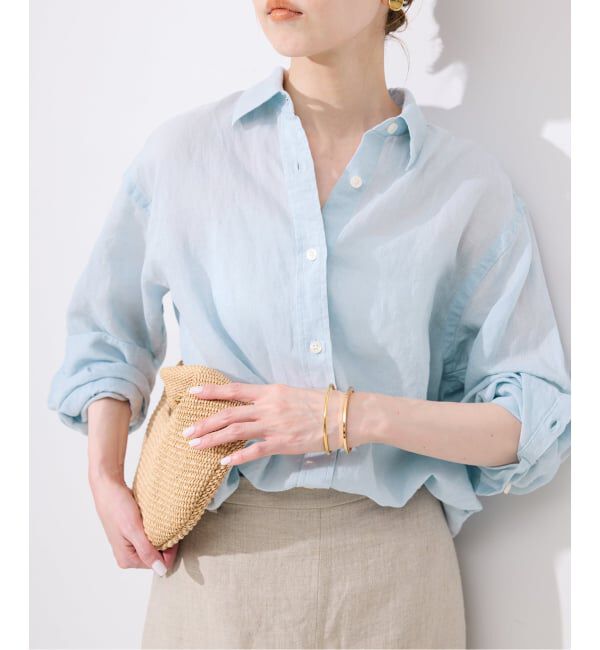 SLOBE IENA「《追加》リネンコットンレギュラーシャツ」|シャツ・ブラウス|サックスブルー B