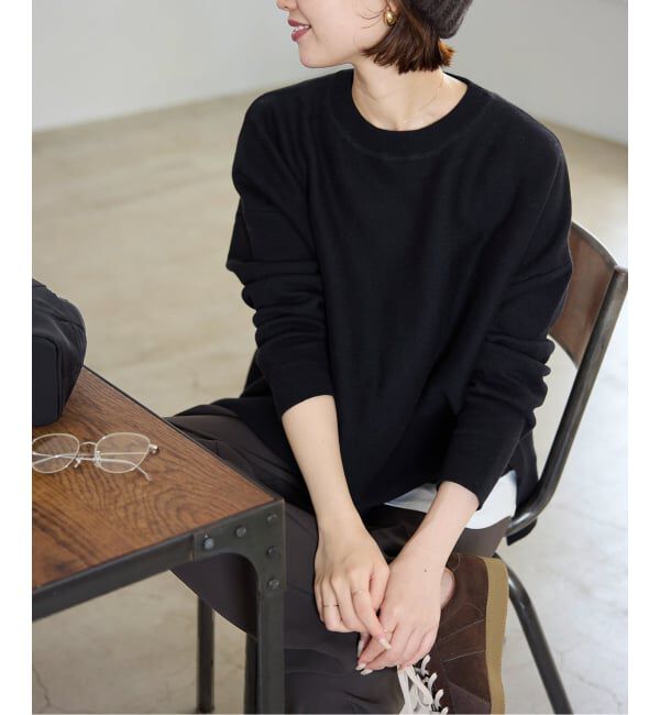 SLOBE IENA「《セットアップ対応可/WEB限定カラーあり》コットンダブルフェイスプルオーバー」|ニット・セーター|ブラック