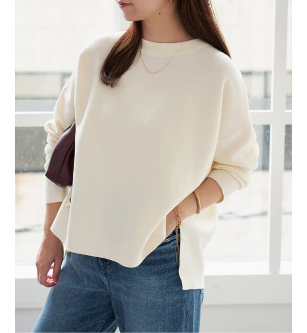 SLOBE IENA「《セットアップ対応可/WEB限定カラーあり》コットンダブルフェイスプルオーバー」|ニット・セーター|ナチュラル