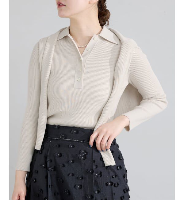 IENA「ECO SPLASH 襟付きリブプルオーバー」|ニット・セーター|ナチュラル