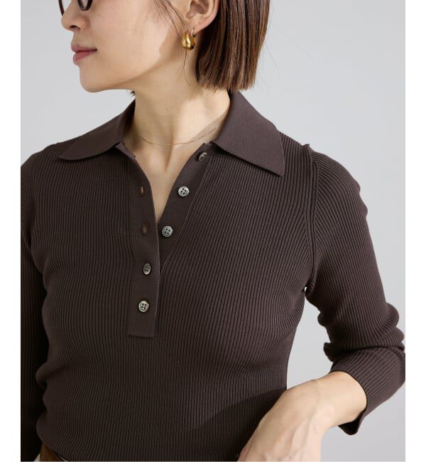 IENA「ECO SPLASH 襟付きリブプルオーバー」|ニット・セーター|ブラウン