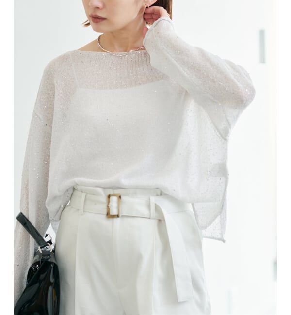 IENA「ウォッシャブル スパークルコットンプルオーバー」|ニット・セーター|ホワイト