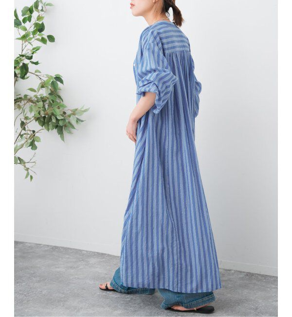 Spick and Span「HYU ストライプギャザーシャツワンピース」|ワンピース|