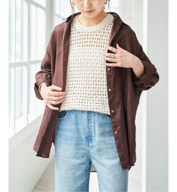 Spick and Span「《ゆったりサイズ》追加2 80リネンカシュクール ビッグシャツ」|シャツ・ブラウス|