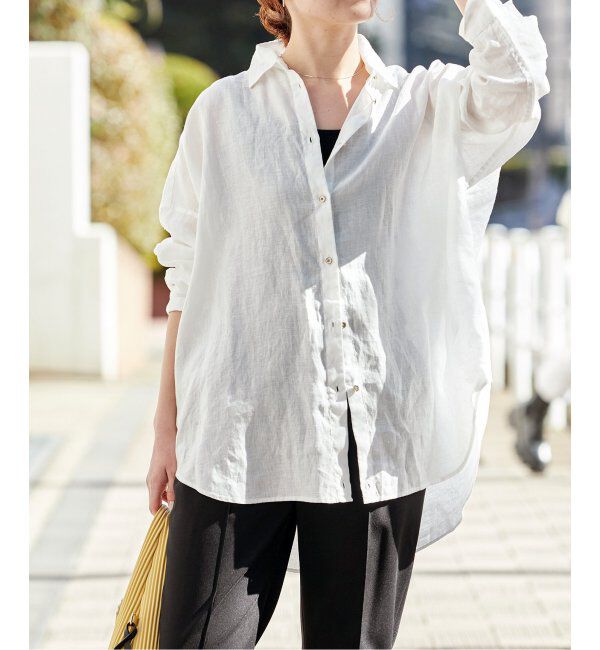 Spick and Span「《ゆったりサイズ》追加2 80リネンカシュクール ビッグシャツ」|シャツ・ブラウス|