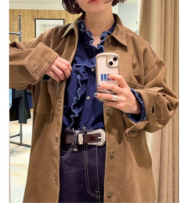 FRAMeWORK「THRIFTY LOOK 別注 SUEDESHIRTブルゾン」|ライダースジャケット|ブラウン