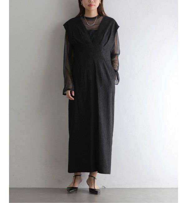  「Vラインジャガードドレス」|ドレス|ブラック