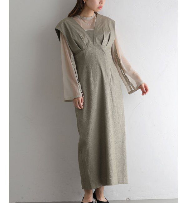  「Vラインジャガードドレス」|ドレス|カーキ