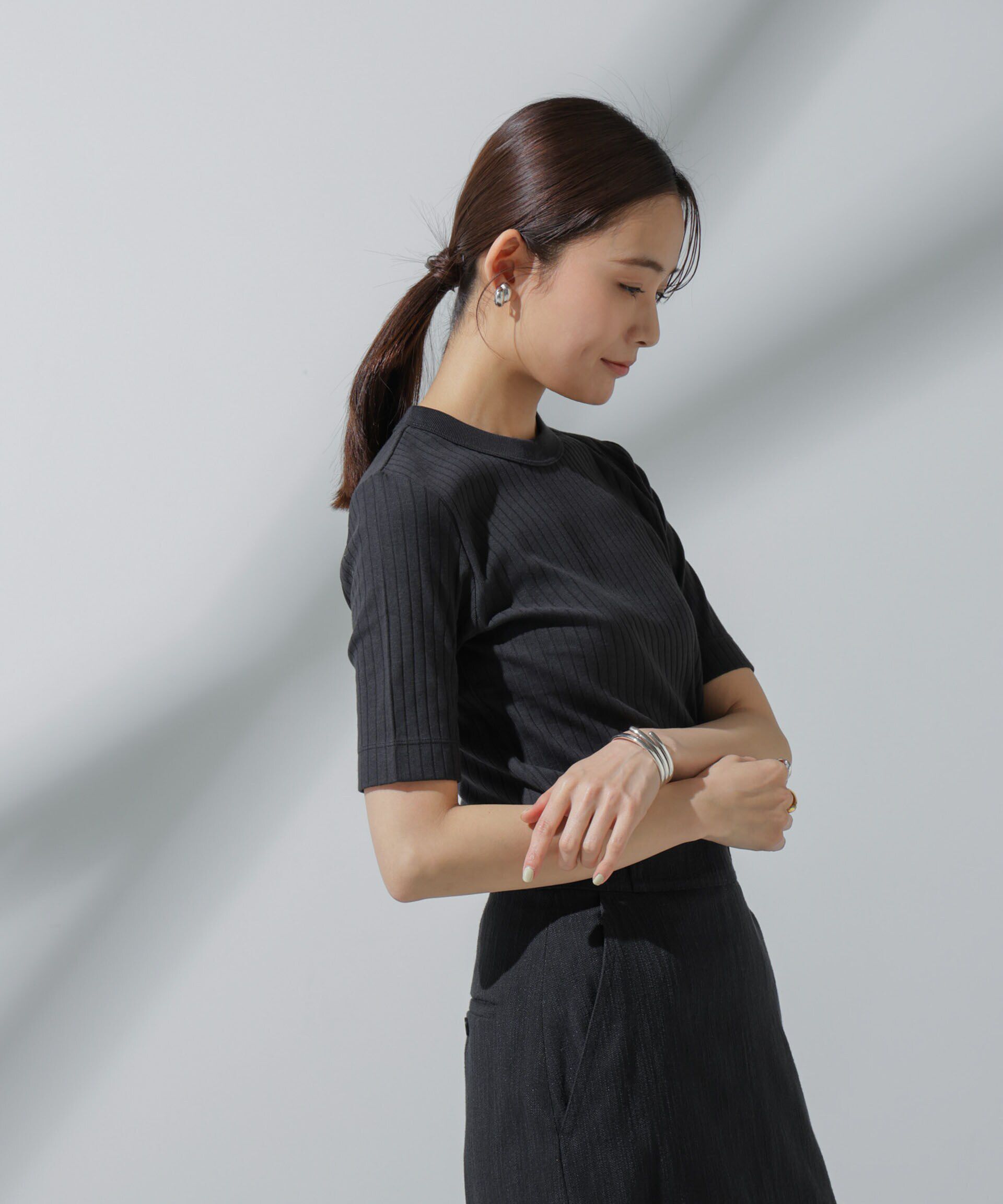 nano･universe「Anti Soaked(R) 汗染み防止 クルーネックリブTシャツ」|Tシャツ・カットソー|