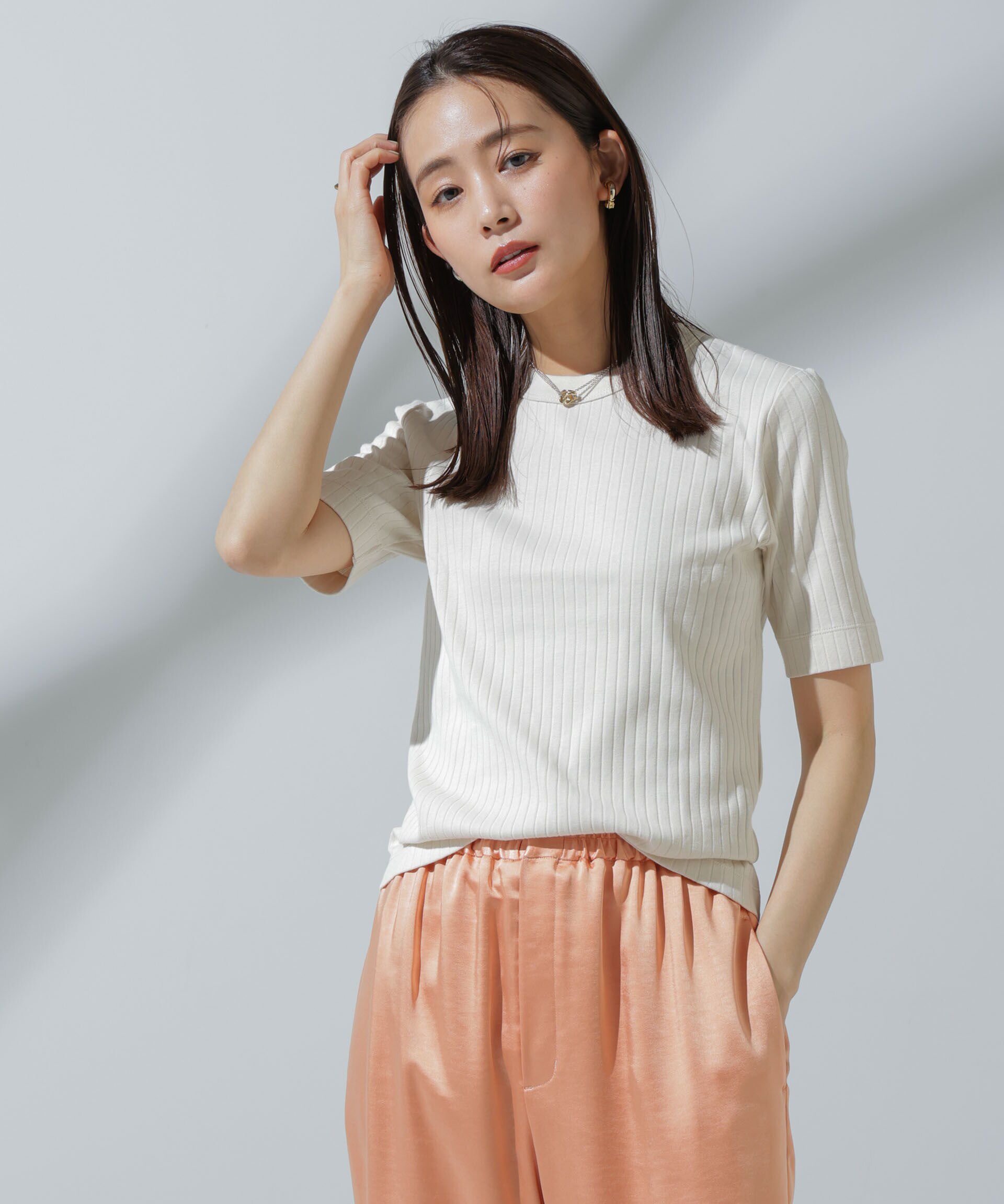 nano･universe「Anti Soaked(R) 汗染み防止 クルーネックリブTシャツ」|Tシャツ・カットソー|アイボリー7