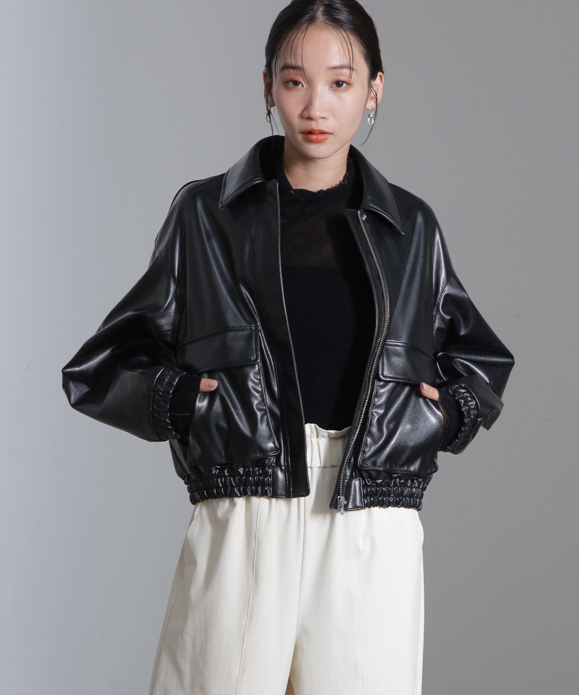 nano･universe「フェイクレザーショートブルゾン(セットアップ可)」|ブルゾン・スタジャン|