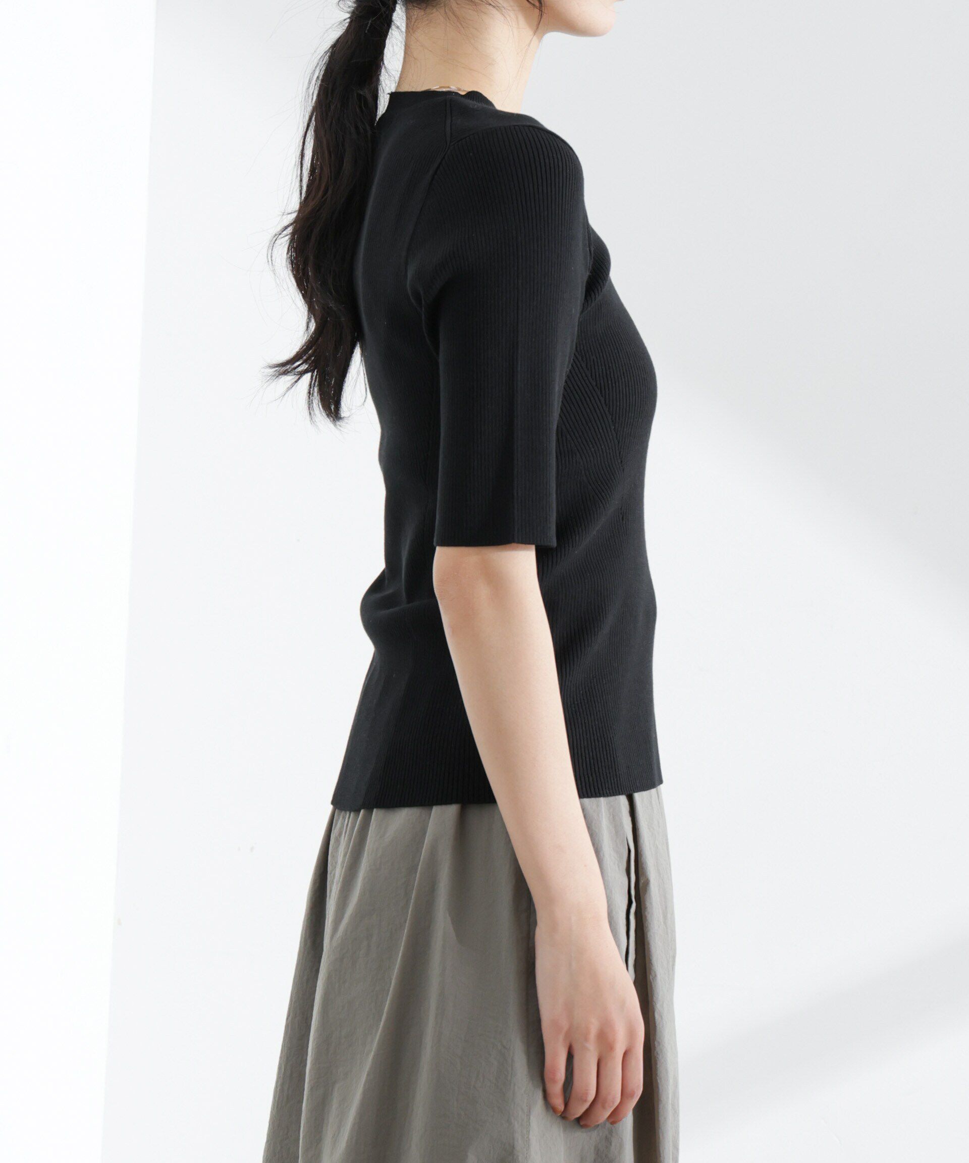 nano･universe「ウォッシャブルハイツイスト五分袖リブニット」|ニット・セーター|